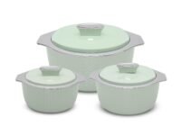 JAYPEE FINEDINE Inner Stainless Steel Casserole Set of 3 with Lockable Lid, 1000+1500+2000 ml, BPA Free Insulated Casserole Set|Food Grade Serving Set| Ideal for Warm Fresh Food & Chapatti, Green
