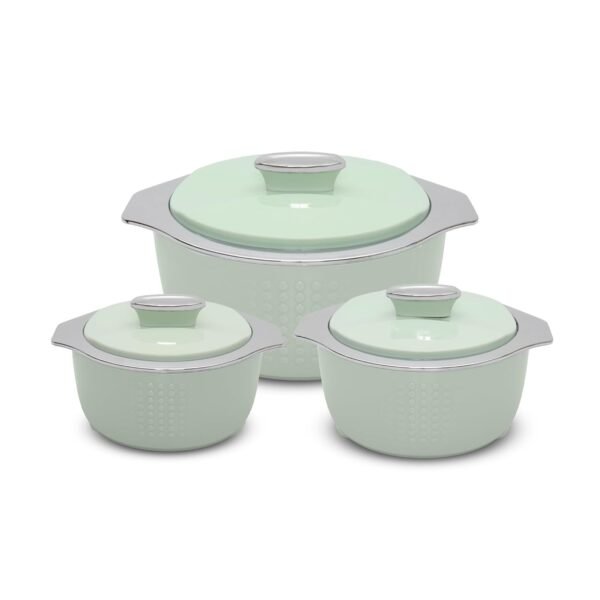 JAYPEE FINEDINE Inner Stainless Steel Casserole Set of 3 with Lockable Lid, 1000+1500+2000 ml, BPA Free Insulated Casserole Set|Food Grade Serving Set| Ideal for Warm Fresh Food & Chapatti, Green