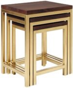 JGS Solid Wooden Iron Frame Nesting Tables Set of 3 Stools Bedside Table for Bedroom Living Room Tables Set for Seating Vase Stand Stool Furniture for Home Office & Garden- (Golden)
