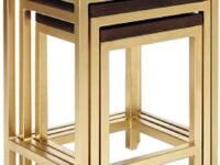 JGS Solid Wooden Iron Frame Nesting Tables Set of 3 Stools Bedside Table for Bedroom Living Room Tables Set for Seating Vase Stand Stool Furniture for Home Office & Garden- (Golden)