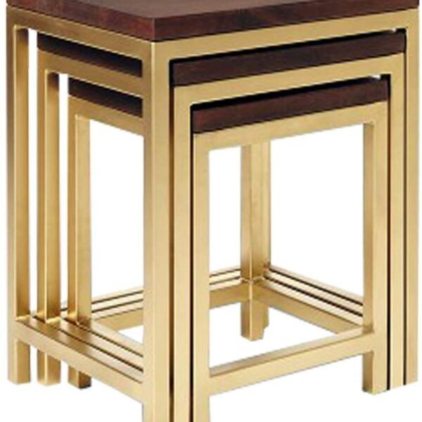 JGS Solid Wooden Iron Frame Nesting Tables Set of 3 Stools Bedside Table for Bedroom Living Room Tables Set for Seating Vase Stand Stool Furniture for Home Office & Garden- (Golden)