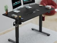 JIN OFFICE Octave Electric Height Adjustable Desk | Standing Desk, 80 Kg Wt. Cap, 2 Year Warranty| Sit Stand Table with Cup Holder, Memory Preset| Stability Crossbar| Black 1200*750mm/25mm Thick Top