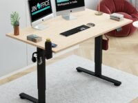 JIN OFFICE Octave Height Adjustable Desk Electric| Sit Stand Desk, 80 Kg Wt. Cap, 2 Year Warranty| Standing Table with Memory Preset, Cup Holder| Stability Crossbar| Maple 1200 * 750mm/25mm Thick Top