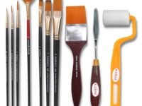 KAMAL Essential Full Toolkit Paint Brushes Set - Paint Brushes Roller and Knife for Acrylic Paints, Oil, Modern Art Painting (Set of 10)(Wood)