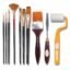 KAMAL Essential Full Toolkit Paint Brushes Set - Paint Brushes Roller and Knife for Acrylic Paints, Oil, Modern Art Painting (Set of 10)(Wood)