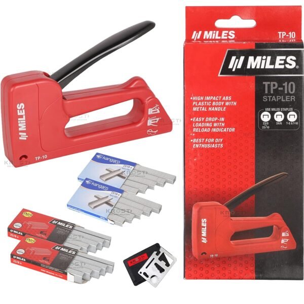 KROST Tools Centre Plastic Kangaro Miles TP-10 Gun Tacker, Sofa Stapler with 23/8 (2000pcs), 23/10 (2000pcs) Staples- Red