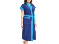 KUBER TAXTILE Women Solid Bordered Bath Robe | 100% Cotton Short Robes Soft Bathrobe Lightweight Bordered Kimono | Half Sleeve with Front Pocket | Versatile One Size Bath Gown ideal for Loungewear