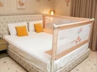 Kids Station 2 Side Premium Bed Rail Guard (6.3ft x 5ft / 190cm x 150cm), Bed Railing for Baby Safety, Kids Toddler Bed Protector Side Walls, Adjustable Height, Portable & Foldable (Beige)