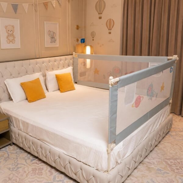 Kids Station 2 Side with Pocket Bed Rail Guard (6.3ft x 5.3ft / 190cm x 160cm), Bed Railing for Baby Safety, Kids Toddler Bed Protector Side Walls, Adjustable Height, Portable & Foldable (Grey)