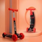 Kidsmate Cruiser Kick Scooter for Kids with Broad Wheels | 3-Wheel Skate Scooter for Boys & Girls of Ages 2-12 Years | Level Adjustable Height, and Easy Fold Design Scooter for Kids (Black)