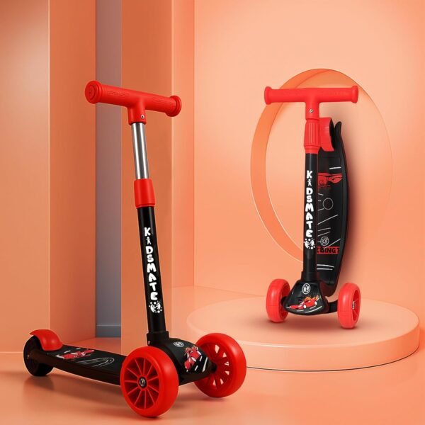 Kidsmate Cruiser Kick Scooter for Kids with Broad Wheels | 3-Wheel Skate Scooter for Boys & Girls of Ages 2-12 Years | Level Adjustable Height, and Easy Fold Design Scooter for Kids (Black)