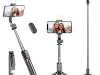 Kratos K14 Selfie Stick Tripod, 100CM Length with Light, 3 in 1 Multifunctional Design, Rechargable LED Light with Two Brighness Levels for Make up, Selfie & Photo Shoot with Bluetooth Remote