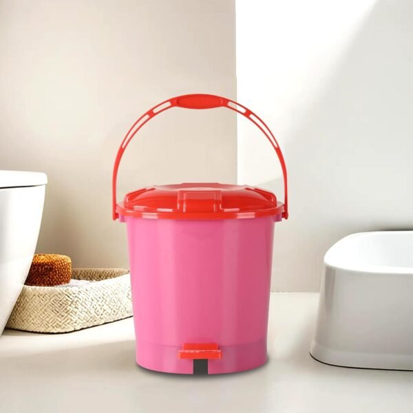 Kuber Industries Plastic Pedal Dustbin (7 LTR) With Lid | Garbage Bin With Handle | Wet & Dry Waste Bin | Red Or Pink Dhakkan Trash Can