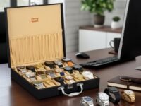 LEDO Men's and Women's Watch Box Holder Organizer Case In 18 Slots of watches In PU Leather with Royal Black & Cream color