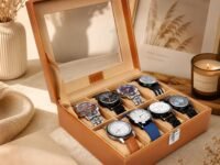 LEDO Watch Box Holder Organizer Case in 8 slots of Watches with Transparent Look Tan & Cream color Velvet