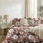LOOMLYFE 300 TC 7D Cotton Feel Glace Cotton Elastic Fitted Printed King Size Double Bed Bedsheet with 2 Pillow Covers Fits Upto 8 inches Mattress, Size- 72X78 Inches - BrownWhiteFlower