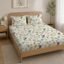 LOOMLYFE 300 TC Cotton Feel Glace Cotton Elastic Fitted Printed Queen Size Double Bed Bedsheet with 2 Pillow Covers Fits Upto 8 inches,Size- 60x78x10 Inches, Peach Flower