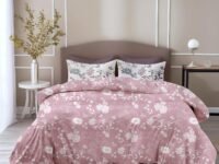 LORETO - A QUALITY LINEN BRAND 100% Pure Cotton Bedsheet for King Size Bed, 144TC Soft & Breathable King Size Bed Sheet Cotton with 2 Pillow Covers (Soft Pink Florals, 104 x 104 Inches)