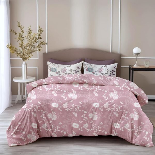LORETO - A QUALITY LINEN BRAND 100% Pure Cotton Bedsheet for King Size Bed, 144TC Soft & Breathable King Size Bed Sheet Cotton with 2 Pillow Covers (Soft Pink Florals, 104 x 104 Inches)