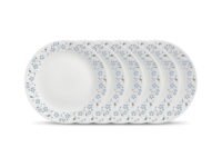 La Opala Diva Ivory Collection Opal Glass Crockery | Full Plate 11” Set of 6 | Grace Blue Design | Dinner Plate for Dining & Gifting | Microwave Safe | 100% Vegetarian | Extra Strong, Light & White
