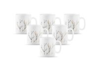 La Opala Diva, Opal Glass Coffee Mug Set Cylinder Regular 6 Pcs, Golden Fall, White, Standard - 180 Ml