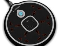 Lapster Xtension Hoop with 3 USB Port + 1 Port Type-C PD + 5 Power Sockets Extension Board, 2500W Power Converter, Cord Length 2Mtr (Black), 1 Count