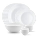 Larah by BOROSIL Orbit Series 19 Pieces Opalware Solid Dinner Set, Opal Glass Dinner Plates&Bowls, Crockery Set for Dining (White)