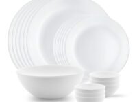 Larah by BOROSIL Orbit Series 19 Pieces Opalware Solid Dinner Set, Opal Glass Dinner Plates&Bowls, Crockery Set for Dining (White)
