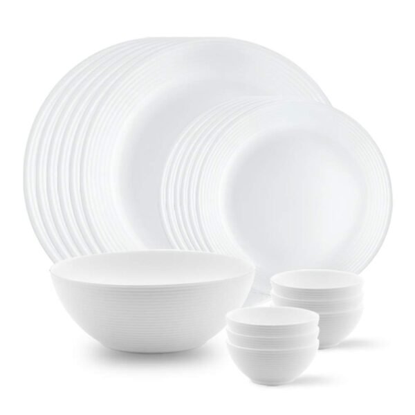 Larah by BOROSIL Orbit Series 19 Pieces Opalware Solid Dinner Set, Opal Glass Dinner Plates&Bowls, Crockery Set for Dining (White)