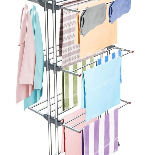 LiMETRO STEEL Clothes Drying Stand Foldable Stainless Steel for Home, Heavy Duty Cloth Dryer Stand for Balcony, Laundry Drying Rack for Clothes, Rust Proof Indoor Outdoor Drying Stand, 42x15x68 cm