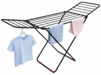 LiMETRO STEEL Foldable Clothes Drying Stand for Balcony & Indoor Use | Heavy Duty Mild Steel Laundry Rack | Space Saving Folding Cloth Dryer Stand | Black