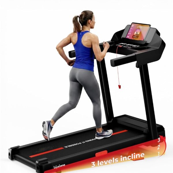 Lifelong 4.5HP Motorized Treadmill for Home | Manual Incline 12% Foldable Handle Max Speed 12 km/h LED Display | 12 Workout Programs |110 kg Capacity| Ideal Gym Equipment for Home Workout Jet Black