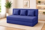 Los Angeles Foldable Three Seater Sofa Cum Bed, Sofa Bed 5 X 6 Feet Jute Fabric Washable Cover- Including Three Cushion Perfect for Living Room - Blue Color