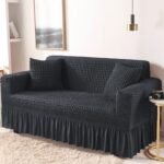 Lukzer 320 GSM Slate Grey 3 Seater Turkish Sofa Cover Universal Couch Protector Bubble Fabric with Frill Universal Big Elasticity Furniture Slipcover (210-260cm/SC-100-03)