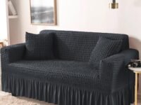 Lukzer 320 GSM Slate Grey 3 Seater Turkish Sofa Cover Universal Couch Protector Bubble Fabric with Frill Universal Big Elasticity Furniture Slipcover (210-260cm/SC-100-03)