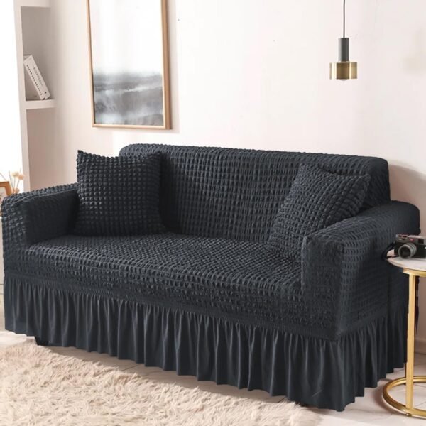 Lukzer 320 GSM Slate Grey 3 Seater Turkish Sofa Cover Universal Couch Protector Bubble Fabric with Frill Universal Big Elasticity Furniture Slipcover (210-260cm/SC-100-03)