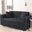Lukzer 320 GSM Slate Grey 3 Seater Turkish Sofa Cover Universal Couch Protector Bubble Fabric with Frill Universal Big Elasticity Furniture Slipcover (210-260cm/SC-100-03)