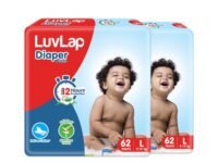 LuvLap Diaper Pants Large (LG) 9 to 14Kg, Super Jumbo Pack, 124 Count (62 X2), Baby Diaper Pants, with Aloe Vera Lotion for rash protection, with upto 12 Hour protection (62 Count, Pack of 2)
