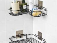 MOHAK Self-Adhesive Metal Stainless Steel Bathroom Corner Shelf Organizer Storage Hanging Shower Caddy Rack for Bathroom and Kitchen (Multicolor) (1PCS)