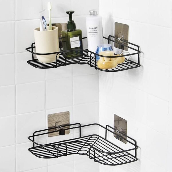 MOHAK Self-Adhesive Metal Stainless Steel Bathroom Corner Shelf Organizer Storage Hanging Shower Caddy Rack for Bathroom and Kitchen (Multicolor) (1PCS)