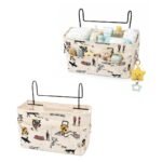 MOM CARE Hanging Cot Diaper Storage Bag Bedside Organizer Canvas Caddy Large Capacity Bed Rail Pocket With Wire Hooks For Nursery Books Toys Diapers Marine Anchor Print Cream Color