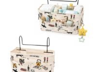 MOM CARE Hanging Cot Diaper Storage Bag Bedside Organizer Canvas Caddy Large Capacity Bed Rail Pocket With Wire Hooks For Nursery Books Toys Diapers Marine Anchor Print Cream Color