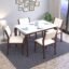 MURALICRAFT Sheesham Wood 45" Dining Table Set of 4 | Marble Finish Four Seater Dinning Table with 4 Upholstered Dining Chairs | Table Top: Premium HDMR Wood, Chair: Curved Design, White & Walnut