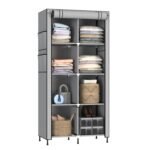 MYARMOR 2-Door Foldable Wardrobe for Clothes, Multipurpose Cupboard for Storage, Collapsible Wardrobe Organizer for Clothes, Grey (ABS Plastic,Fabric Cabinet Rack) - 8 Shelfes Design