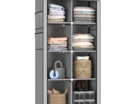 MYARMOR 2-Door Foldable Wardrobe for Clothes, Multipurpose Cupboard for Storage, Collapsible Wardrobe Organizer for Clothes, Grey (ABS Plastic,Fabric Cabinet Rack) - 8 Shelfes Design