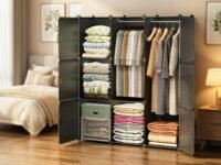 Mevigo Foldable Plastic Wardrobe for Clothes – 12- Door Baby Cupboard for Clothes Storage, Wardrobe for Kids, Plastic Almirah, Collapsible Wardrobe for Kids Livingroom & Home (Grey- HM3, 9- Door)