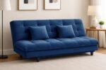 Modern Convertible Three-Seater Futon Sofa Bed with Tufted Sleeper Couch Sofa with Adjustable Backrest– Living Room Furniture-Blue