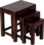 Modway Sheesham Wood Contemporary Nesting Tables Set of 3 Stools (Walnut Finish)