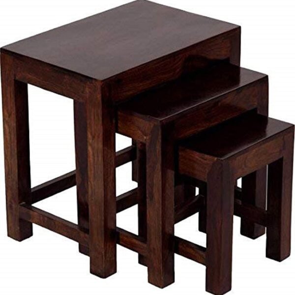 Modway Sheesham Wood Contemporary Nesting Tables Set of 3 Stools (Walnut Finish)