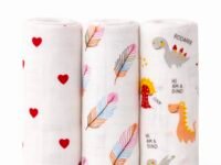 Muslin Baby Towels (Pack of 3) 100% Pure Cotton Muslin Baby Bath Towel 85x75 cm, Ultra Soft Lightweight Breathable Newborn Baby, Infants, Toddlers, for Boys & Girls